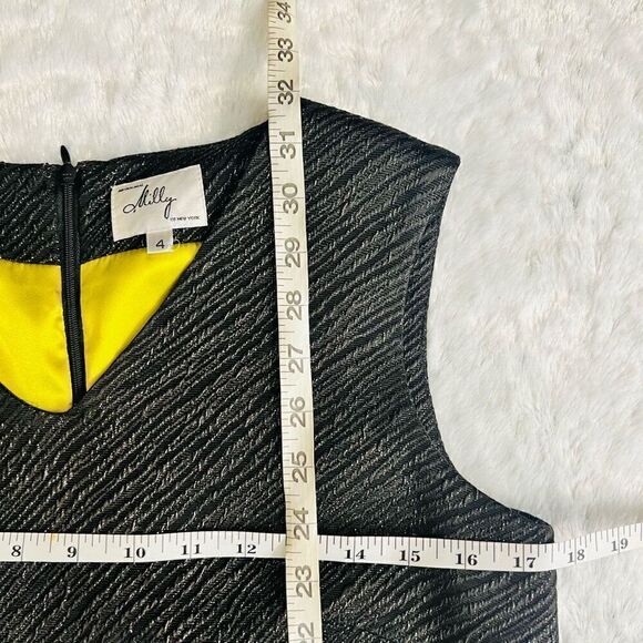 Milly Womens Black Metallic Sleeveless V-Neck Wool Shift Dress Size 4 - Picture 6 of 9